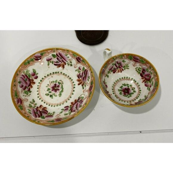 Gaudy Dutch Tea Cup & Saucer Set handpainted roses - Picture 7 of 9